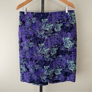 Talbots Floral Pencil Skirt Purple Blue Size 12 Large